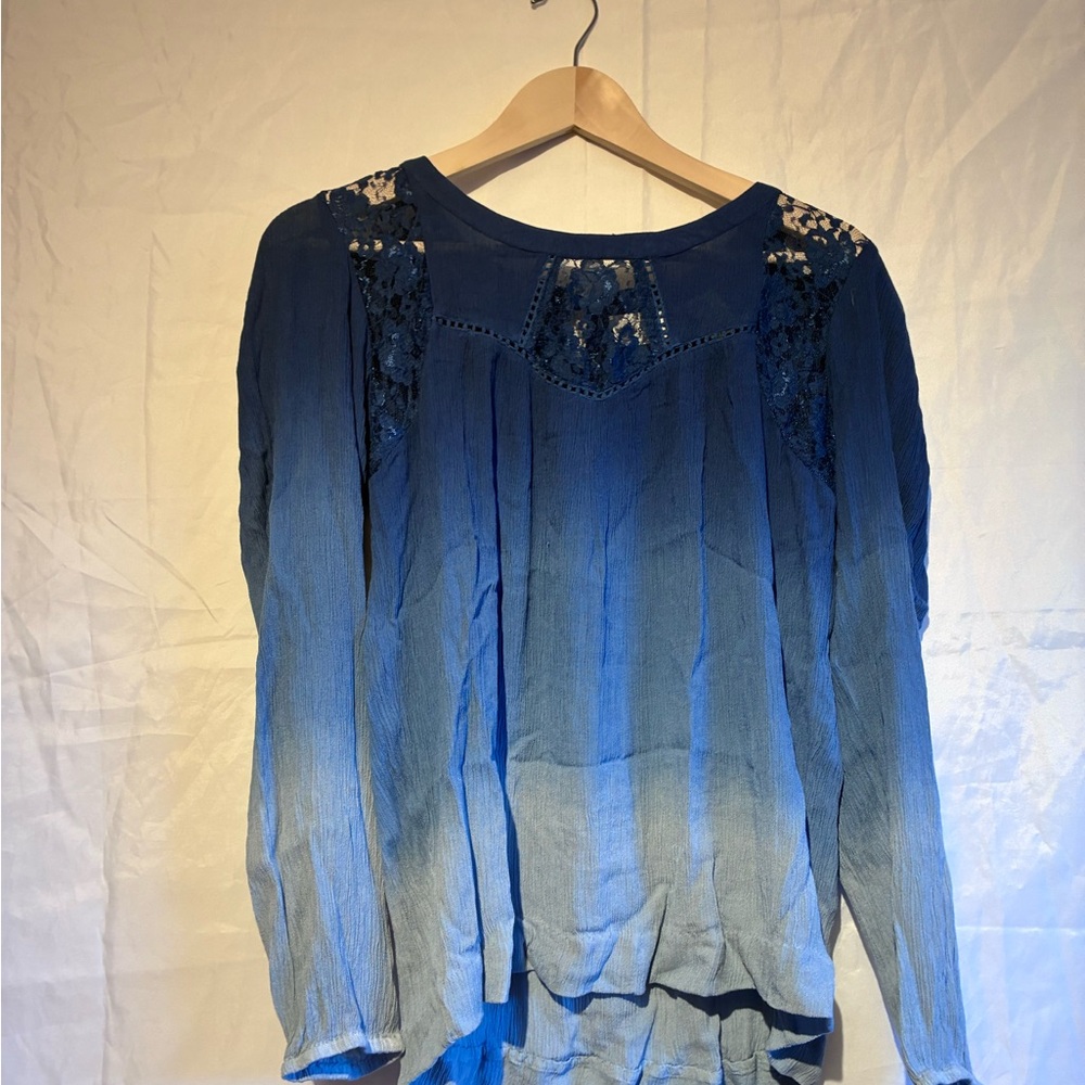Chic Blue Ombre Lace Women's Blouse